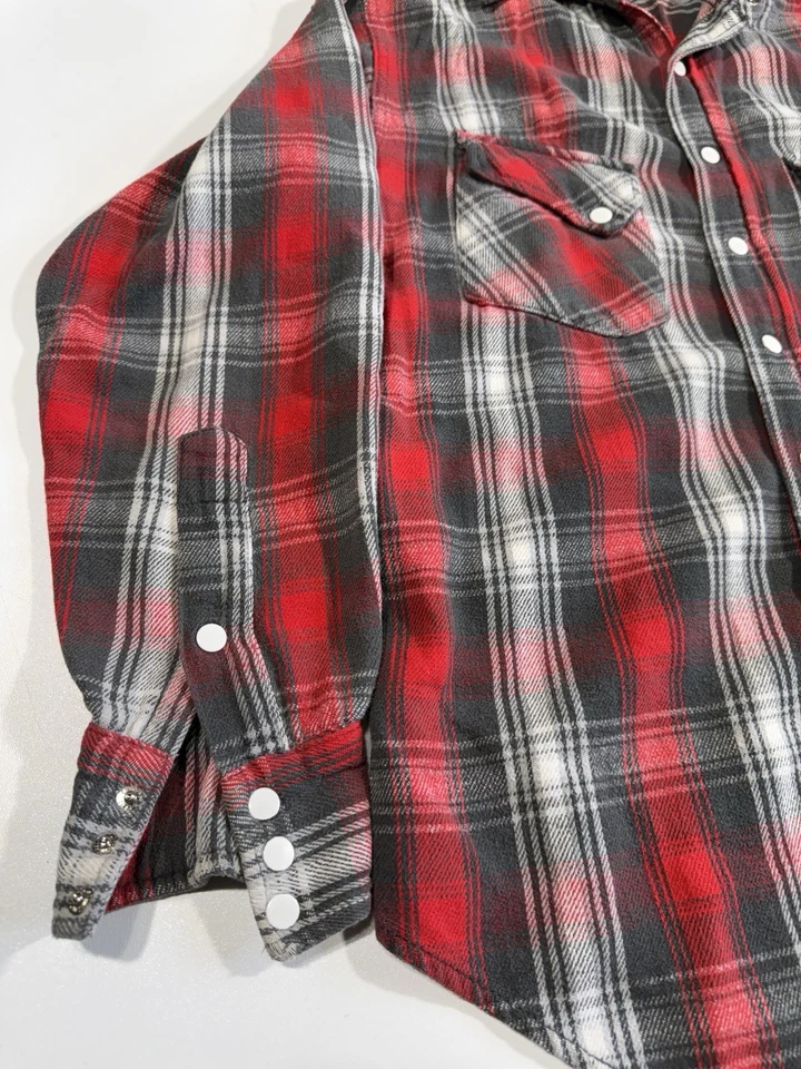 Vtg 50s 60s Sears Slant Pocket Cotton Flannel Red Black Plaid RARE Western - Image 2 of 4