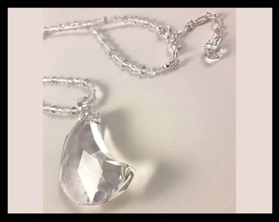 Lg Swarovski Half Moon Crystal Pendant w/ crystal Necklace- Sailor Moon Inspired