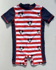 Baby Disney Mickey Mouse Boy One Piece Swimsuit 6-9m Rash Guard Shorts-Length