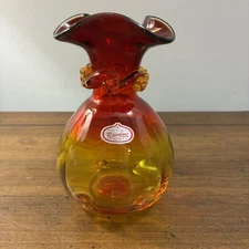 Vintage Rainbow Glass Red Orange Huntington WV Hand Blown Small Vase