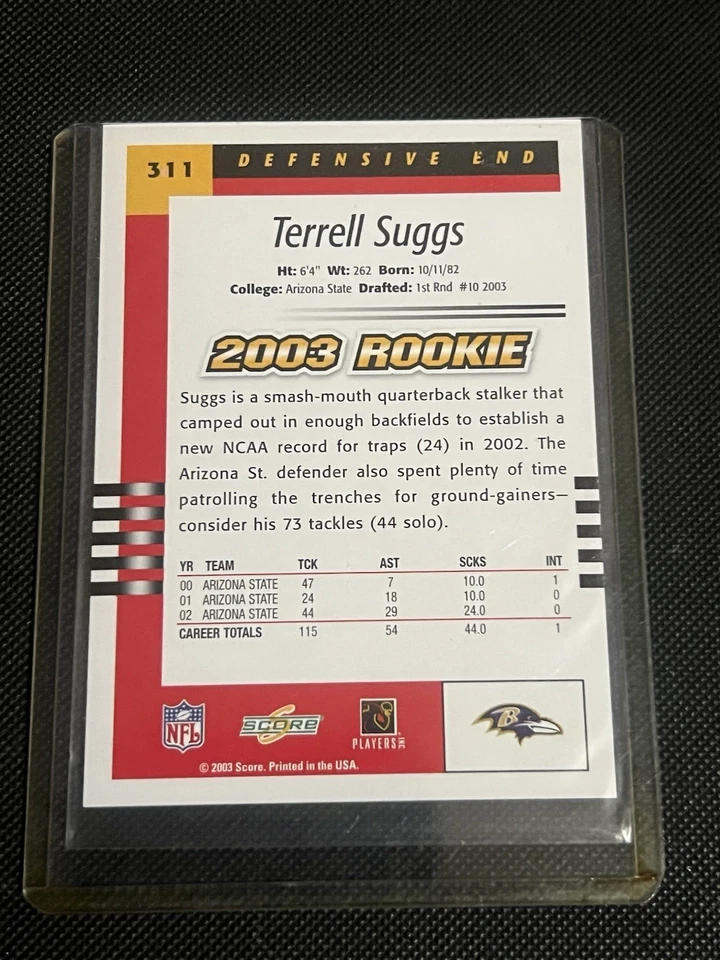 2003 Score - 2003 Rookie Terrell Suggs #311 (RC) - Image 2 of 2