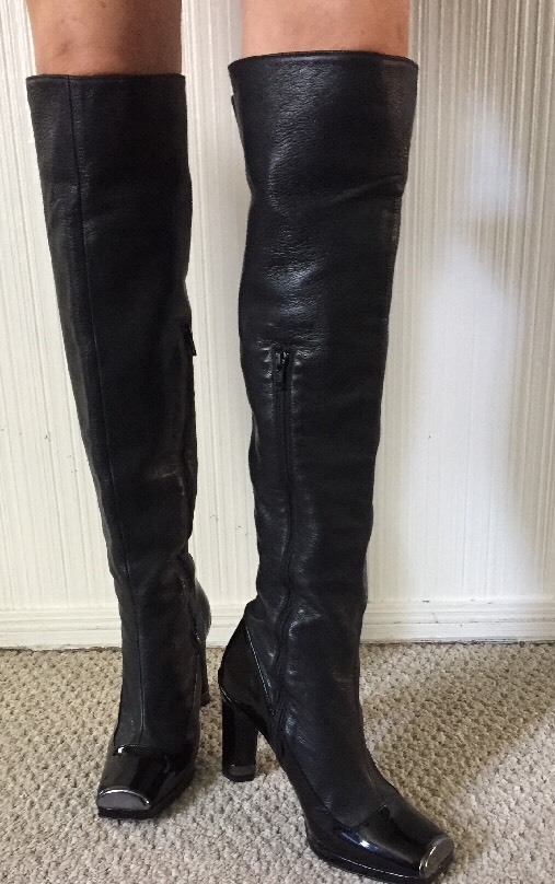 [JILLSTUART]★JOY★LONG BOOTS Jill Stuart Black Leather/Patent Cap Toe High Heel knee HIGH