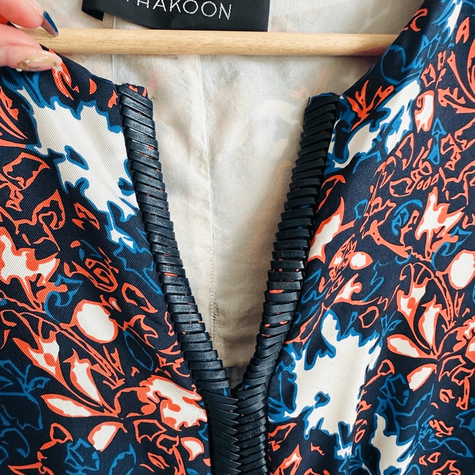 Vestido recto Thakoon Resort 2015 seda manga corta estampado rojo azul marino raro $1370 Foto 2 de 4