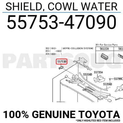 5575347090 Genuine Toyota SHIELD, COWL WATER 55753-47090 | eBay
