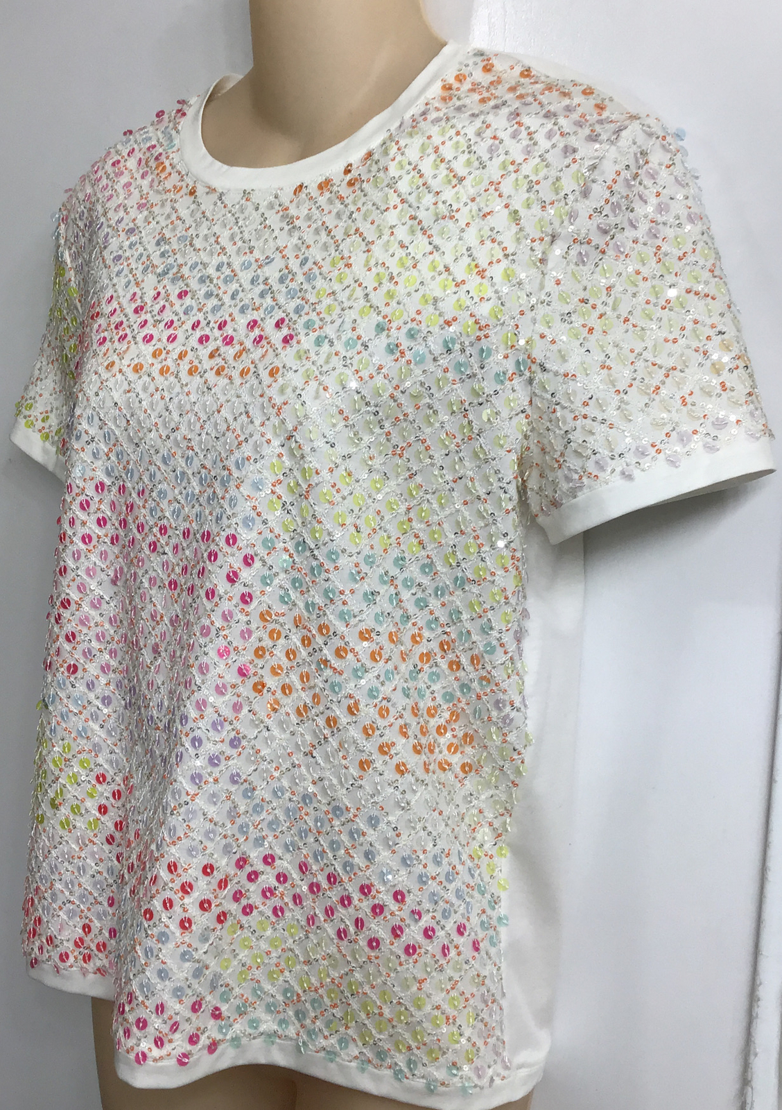 Chanel T-Shirt White S Sleeve Aurora Sequin Front Back Embror CC Nwt Size S image 2