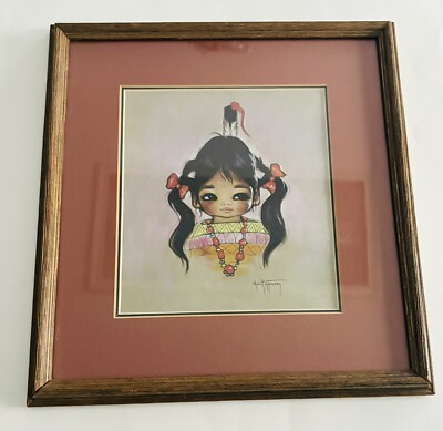 Vtg Native American Girl Child Art Print Gerda Christoffersen Framed 12 x 13''