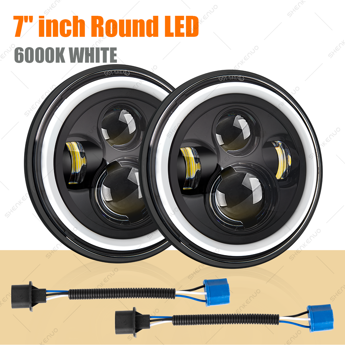 Dodge D100 D200 D300 Pickup 7-inch Round LED Headlights Hi/Lo Beam Pair