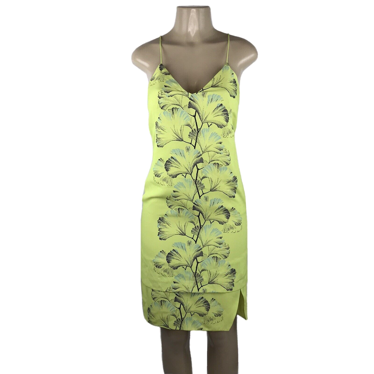 Whistles Dress Size 0 Tillie Neon Yellow Green Palm Spaghetti Strap Tiered  Slit