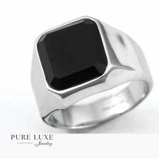 Men's Stainless Steel Silver Onyx Black;Rings 8-13 High Polish Box