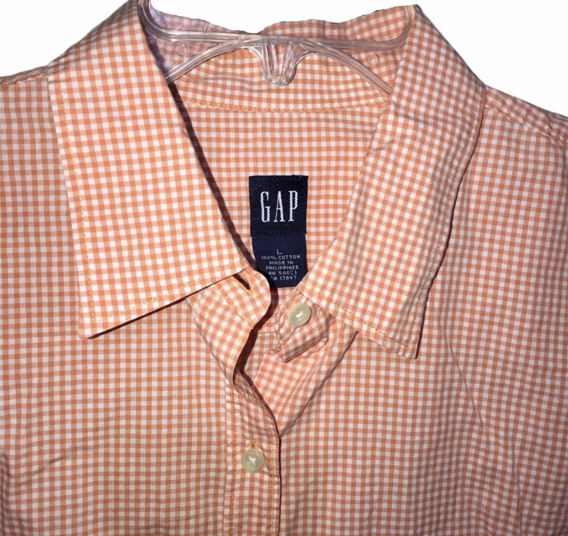 Gap Orange plaid button down collar top - image 9