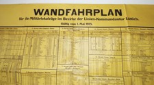 Wand Fahrplan Milit&auml;rlokalz&uuml;ge Linien Kommandantur L&uuml;ttich 1915 Eisenbahn