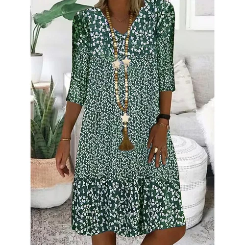 Women Summer Boho Sundress Half Sleeve V Neck Floral Midi Dress Holiday Beach - Bild 8 von 16