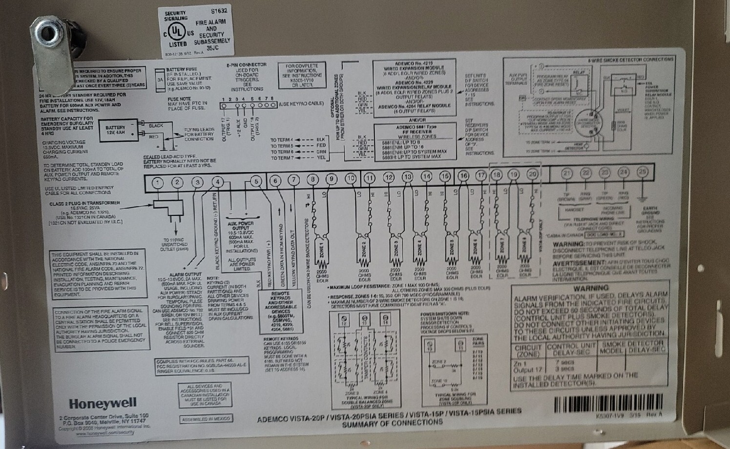 Honeywell Vista-20P Control Panel