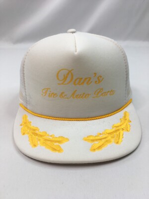 Dan's Tire Auto Parts Hat Trucker White Gold Rope Scrambled Egg Bill Nissin VTG