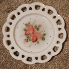 Vintage Milk glass handpainted plate - lace edge