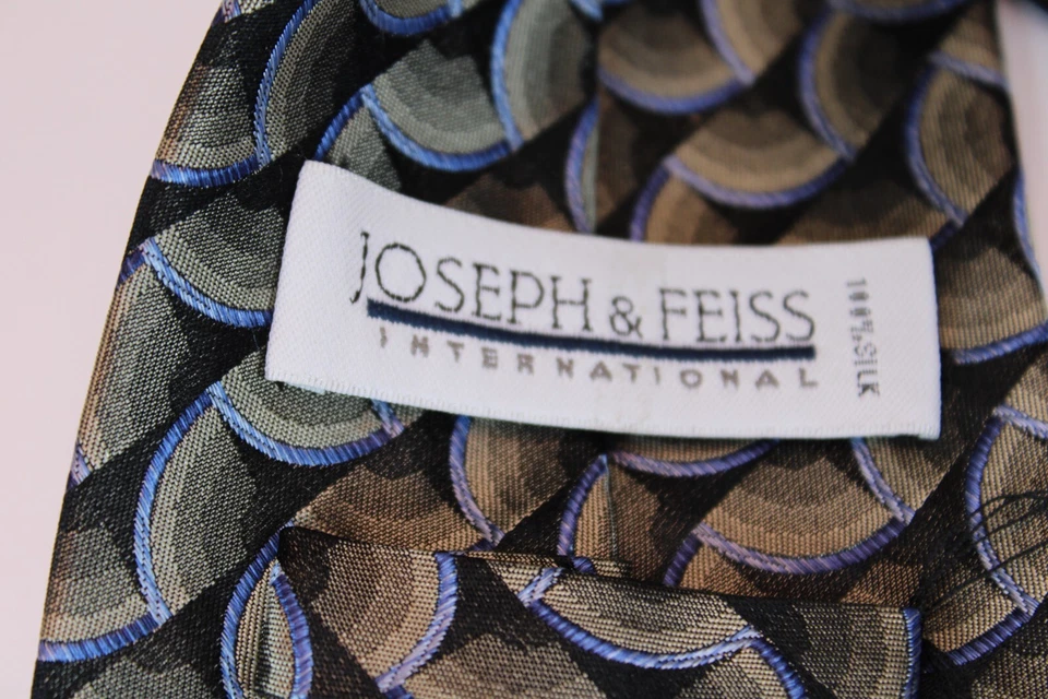 Corbata de seda clásica de colección Joseph Feiss para hombre 62x4 negra/azul geométrica de diseñador Foto 4 de 4
