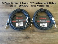 2-Pack Kirlin 10 ft Guitar / Instrument Patch Cable 1/4" PLUS Free Cable Ties