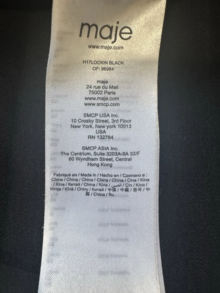 Maje Lockin Pleated Blouse Black Crepe Size 1 Long Sleeve Top - Image 4 of 4