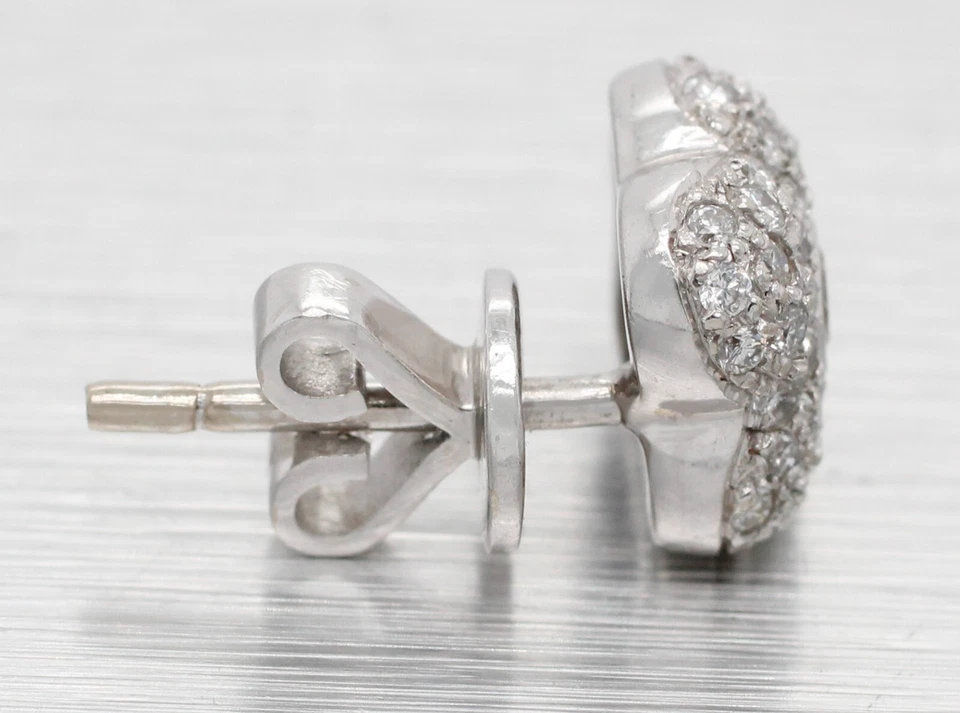 Vintage 1.00ctw Diamond Cluster Floral Clover Stud Earrings - 14k White Gold - Image 4 of 4