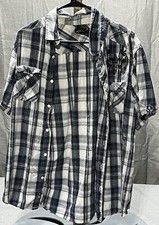 HELIX Men's Blue Gray Plaid Button Front Embroidered Pockets Size - LARGE