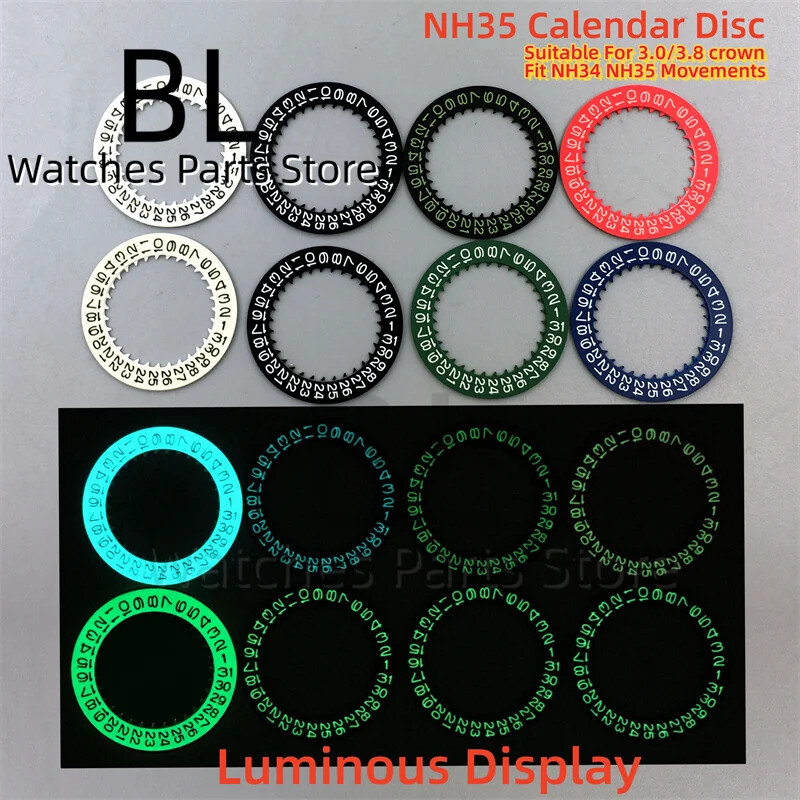 NH35 Luminous Watch Calendar Disc Black White Green Blue Date Wheel for NH34