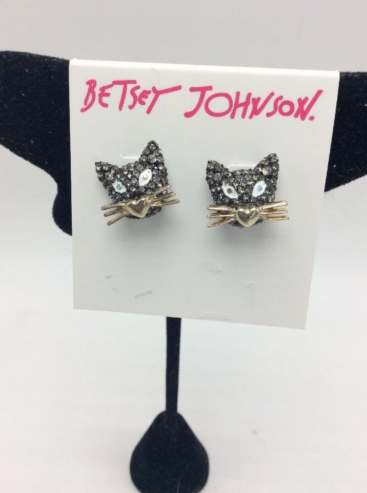 $32 Betsey-Johnson-Mujer-Dorado y Hematita-Gato-Stud-Pendientes F230/203 Foto 2 de 4