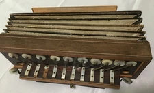 Accordion Button Box Flutina  1800s Unbranded Mother of Pearl and brass accents