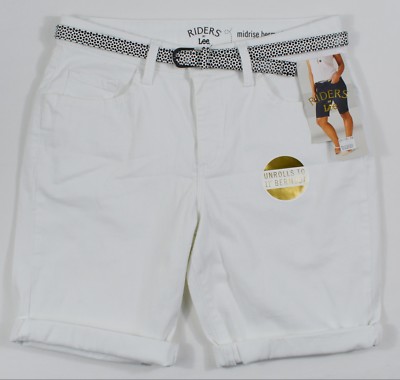 Riders By Lee #6773 NEW Women's White Midrise Bermuda Belted