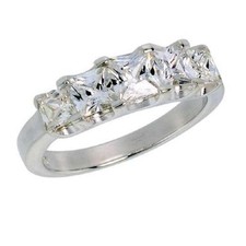 Sterling Silver Engagement CZ Ring w/ 4.5 mm 0.55 ct Princess Cut Center Stone