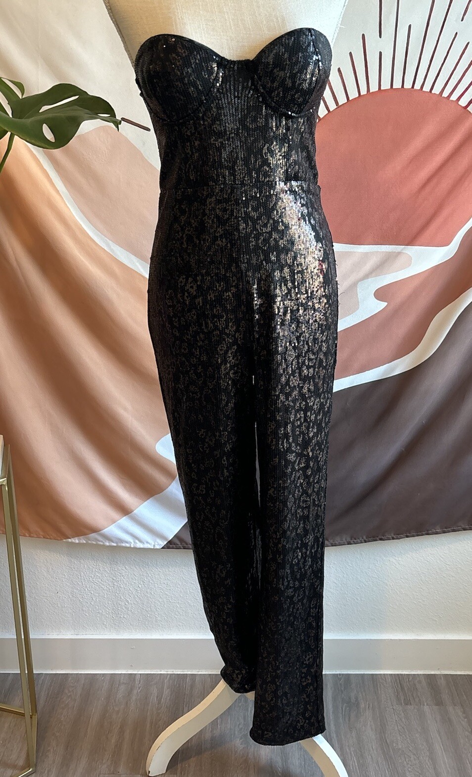 House of Harlow 1960 X Revolve Teri Leopard Sequin Strapless Jumpsuit S image 2