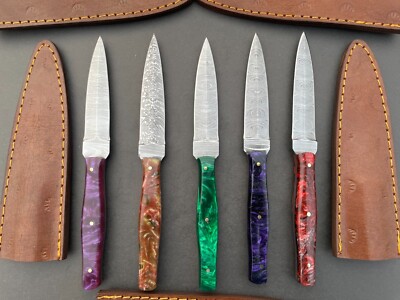 Lot of 5 Handmade Damascus Steel Fixed Blade Dagger Knives with Resin Handle 