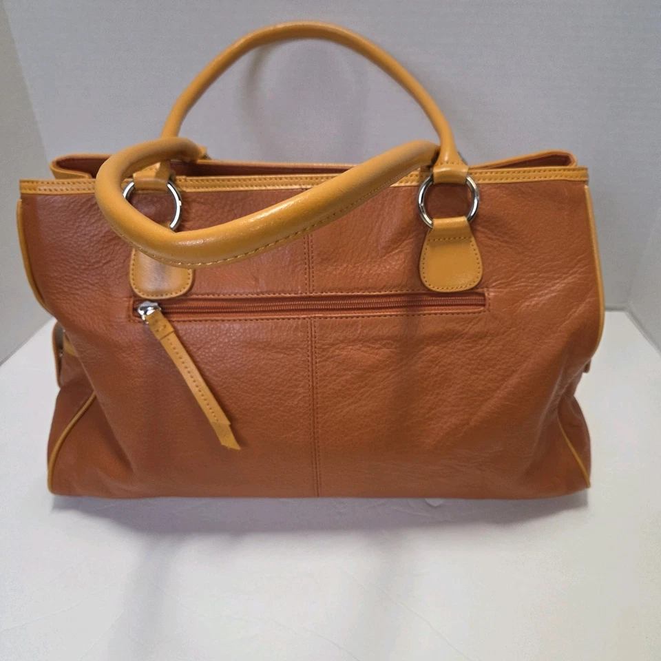 FRANKLIN COVEY Large 2 Toned Orange Full Grain Leather Organizer Satchel Purse  - Image 2 of 4