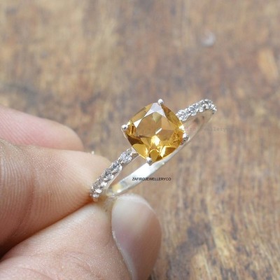 Citrine Ring, 92 Sterling Silver, Prong Rings, Stacker Ring, November Birthstone