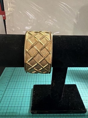 Vintage Gold Tone Texture Statement Cuff Bracelet 