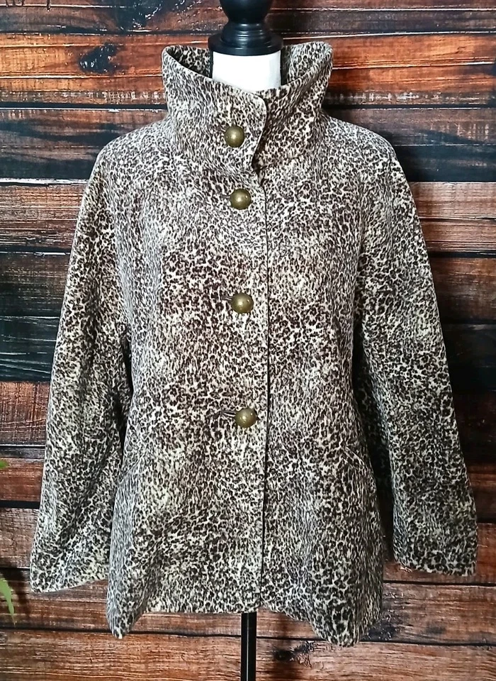 Talbots Jacket Size 16 Animal Print Velvet Swing Coat Button Front Pockets Lined - Image 4 of 4