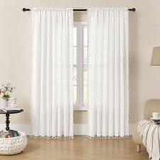 Ivory Boho Linen Bedroom Curtains 84 Inch Length 2 Panels Set, Farmhouse Cotton