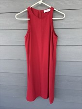 Everlane Womens A-Line Shift Dress, Round Neckline, Front Seam Detail, Red, 0