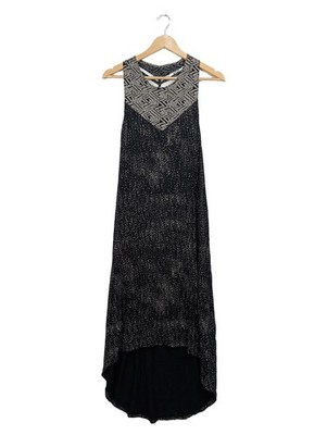 RVCA Damen Maxikleid Bohemian Ethno Muster Schwarz Gr. M Cut-Out