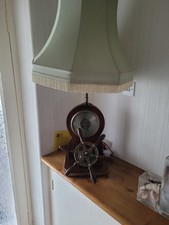 Vintage Unique Table Lamp With Barometer And Built Ships Wheel