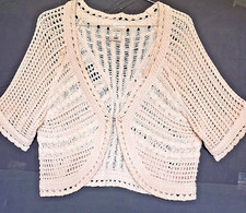 Natural Crochet Cropped Shrug Bolero Sweater SleeveElbow Open XL Tiny Fit New