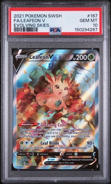 2021 POKEMON SWORD & SHIELD EVOLVING SKIES #167 FULL ART/LEAFEON V PSA 10