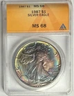 1987 American Silver Eagle $1 ANACS MS68 ‼️🌈ABSOLUTE MONSTER RAINBOW TONER🌈‼️