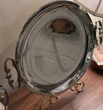 Kromex Chrome Tray with Ornate Handles, Made in USA, 13 Inch Chrome Serving Tray