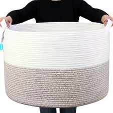 XXL Cotton Rope Basket 21.7x21.7x13.8 Inch Woven Laundry Hamper Handle