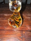 Vintage Murano Art Glass Swirl Cat Figurine Amber Colored Italy 4.5" Tall