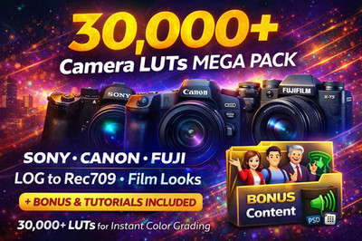 30,000+ Camera LUTs Pack Hollywood| Sony Canon Fuji LOG to Rec709 Film Look 2026