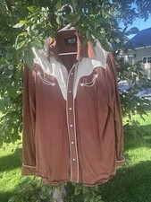 H Bar C San Juan Brown Men  s Large Western Pearl Snap