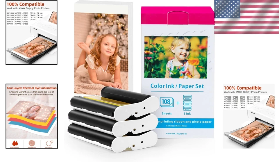 Papel fotográfico y tinta de secado rápido 4x6 para impresoras Canon Selphy CP1300 - 108 hojas Foto 2 de 4