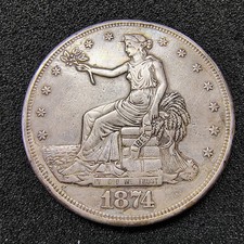 1874-S Trade Silver Dollar $1 - San Francisco Mint -  VF+ Details - Old Cleaning