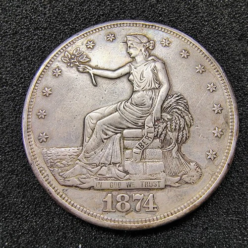 1874-S Trade Silver Dollar $1 - San Francisco Mint -  VF+ Details - Old Cleaning